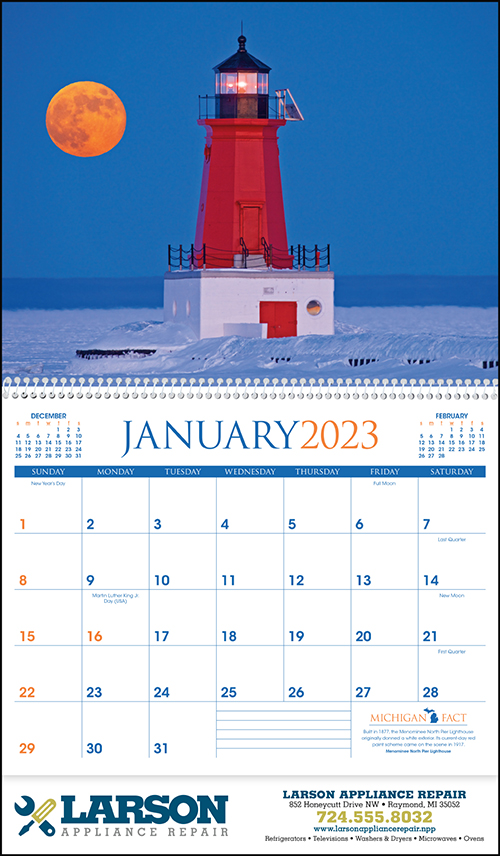 Michigan Spiral Bound Wall Calendar for 2023